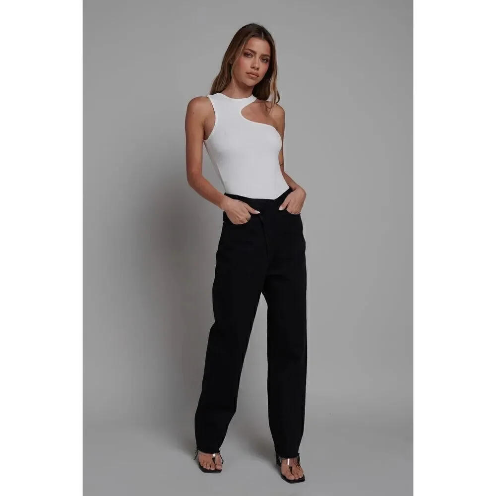 Bayse Alisha Cutout Bodysuit Asymmetric Tank - Picture 2 of 3